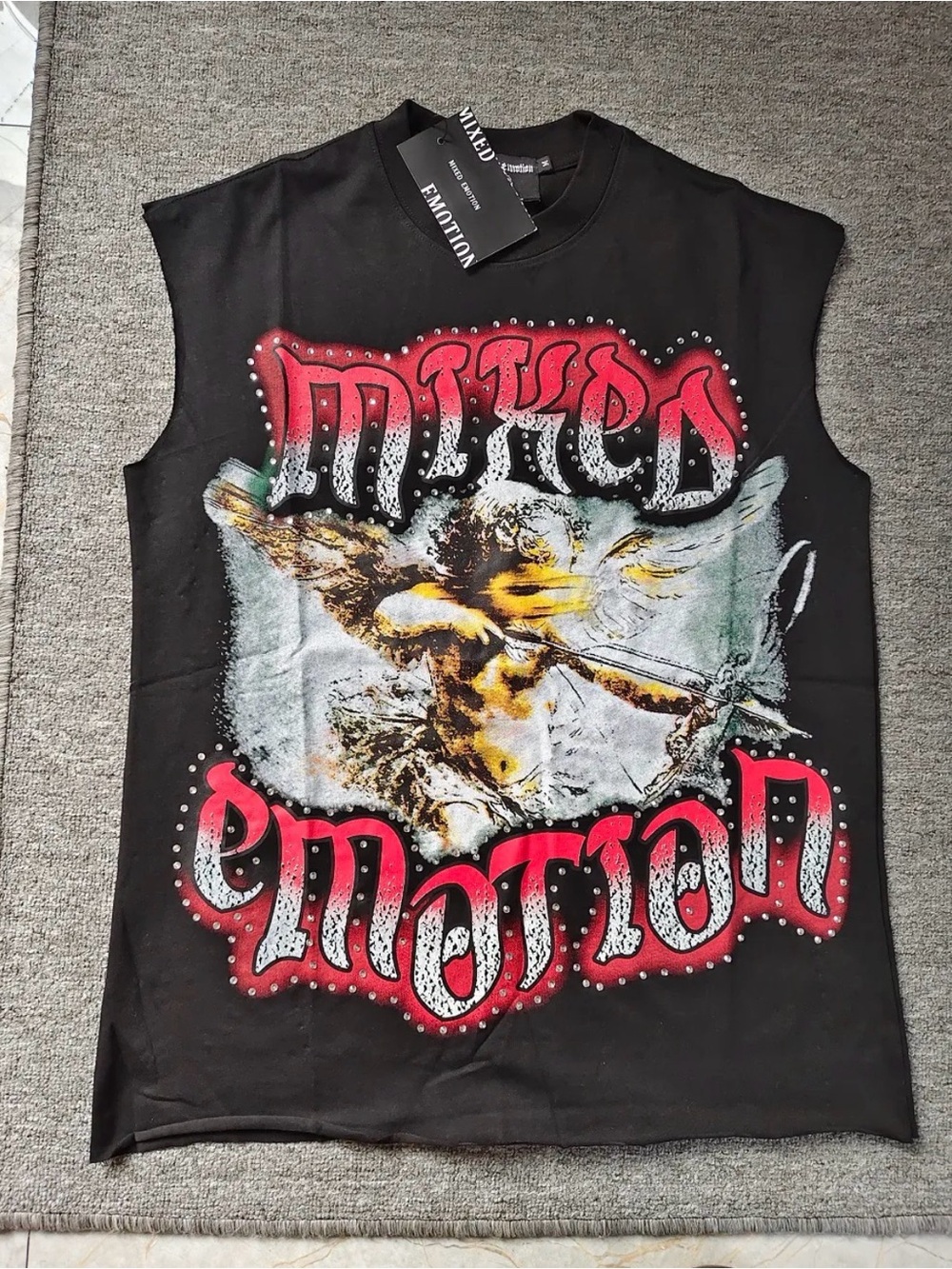 Men's Black Graphic Tank with Red Accents